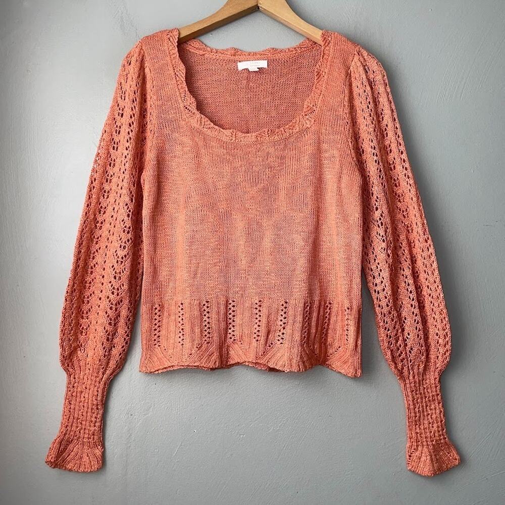 LC Lauren Conrad Sweater Size XS Orange Puff Sleeve Cropped Cottagecore Romantic
